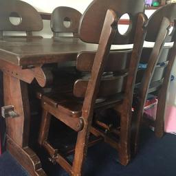 Solid dark oak dining table and 4 chairs, collection Shoeburyness. On other sites ***OPEN TO OFFERS***