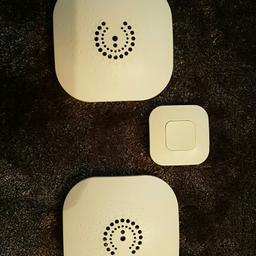 1BYONE Wireless Doorbell setup.
1 x transmitter Inc battery already installed
2 x receivers takes 2 AA batteries not included. No need to plug into a mains socket. Wall mountable or standalone. 
Can use one or two and program with different ringtones (choose from approx 50) and separate volume levels.