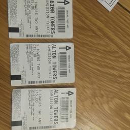 3 adult Alton Towers entry tickets. Valid until 6-11-16.
Collection only but may deliver if local