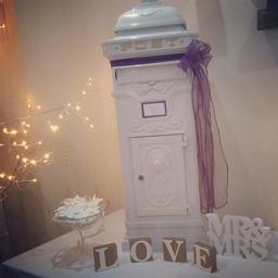 Hire our beautiful vintage postbox for £30 for any event. Keep your cards safe and secure in our lockable postbox. Comes decorated with a sash of your choice and matching personalised plaque .

Check out our Facebook page for chair covers, centrepieces, twinkle backdrop sweetie buffets and much more :)

www.facebook.com/thosefinishingtoucheshire