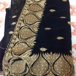 Unstitched blouse black n gold borders saree brand new