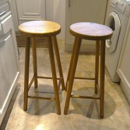 Pine stools Height 690mm,. Seat dia 280mm. Base 300mm