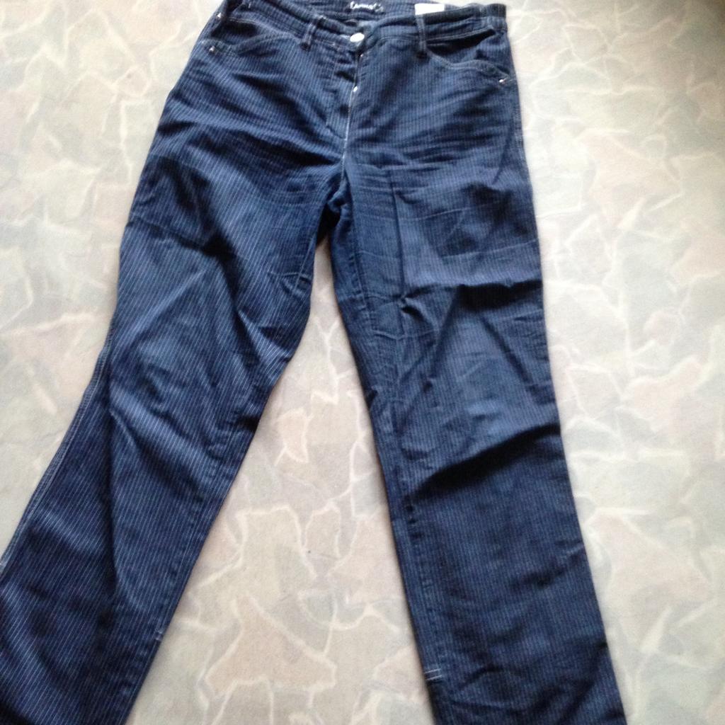 Jeans mit Nadelstreifen, Gr. 38 von QVC Denim & Co., mit Dehnbund