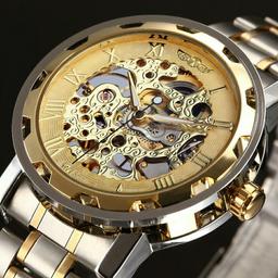 Neu.GEWINNER Goldene Uhren Männer Skeleton Mechanische Uhr Edelstahl Top Marken Luxus Mann Uhr Montre Homme Armbanduhr