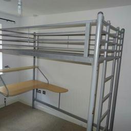 I have for sale a metal high sleeper like picture. The desk and shelf section has been removed and thrown so chests of draws could go under there. There is a clean mattress available for free if wanted. Dismantled ready to go.