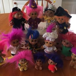 Collection of rare original 'Dam' and 'Russ' Trolls from 1980's and early 90's. Mix of standard size and small Trolls. Collection includes: policeman, wizard, clown, witch, doctor, rockstar, chef, surfer with surfboard.
All in excellent condition.