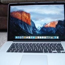 Hardly used, purchased September 2016.

Absolutely mint condition Macbook Pro 15 Retina Mid 2015.

Still under warranty until September 2017 and qualifies for extended applecare too, if required.

Reset to factory settings.

No box.

Buyer pays signed for postage, if required.
£1300 OVNO
i7 2.2
16Gb Memory
256 Gb SSD
15" Retina Display