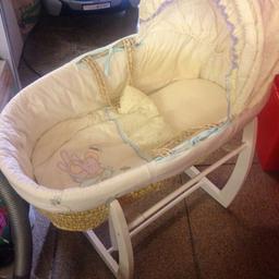 Moses basket with rocker. Used only a few times so in excellent condition. Would be suitable for boy or girl.