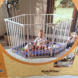 Used, in excellent condition silver Babyden in original packaging, can be used for following;
Playden
Child safety gate
Room divider
Fireplace surround
Play surround in the garden

It also comes with a Tent that fits over the playden, this is brand new and have never been used.

Note - Does not come with floor Matt/cushion.