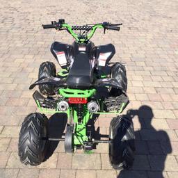 125cc 4stroke quad bike. Really good condition, £595 new. Parts are cheap. This is not a 2 stroke version it is 4 stroke, the engine is solid. The throttle can be restricted and it has an emergency stop for parental control.