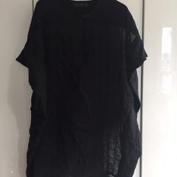 Religion jet black sheer kaftan with beautiful embroidery half placket with button
Hardly worn 
Size M/12
Looks great worn as a top over vest or on the beach over bikini.