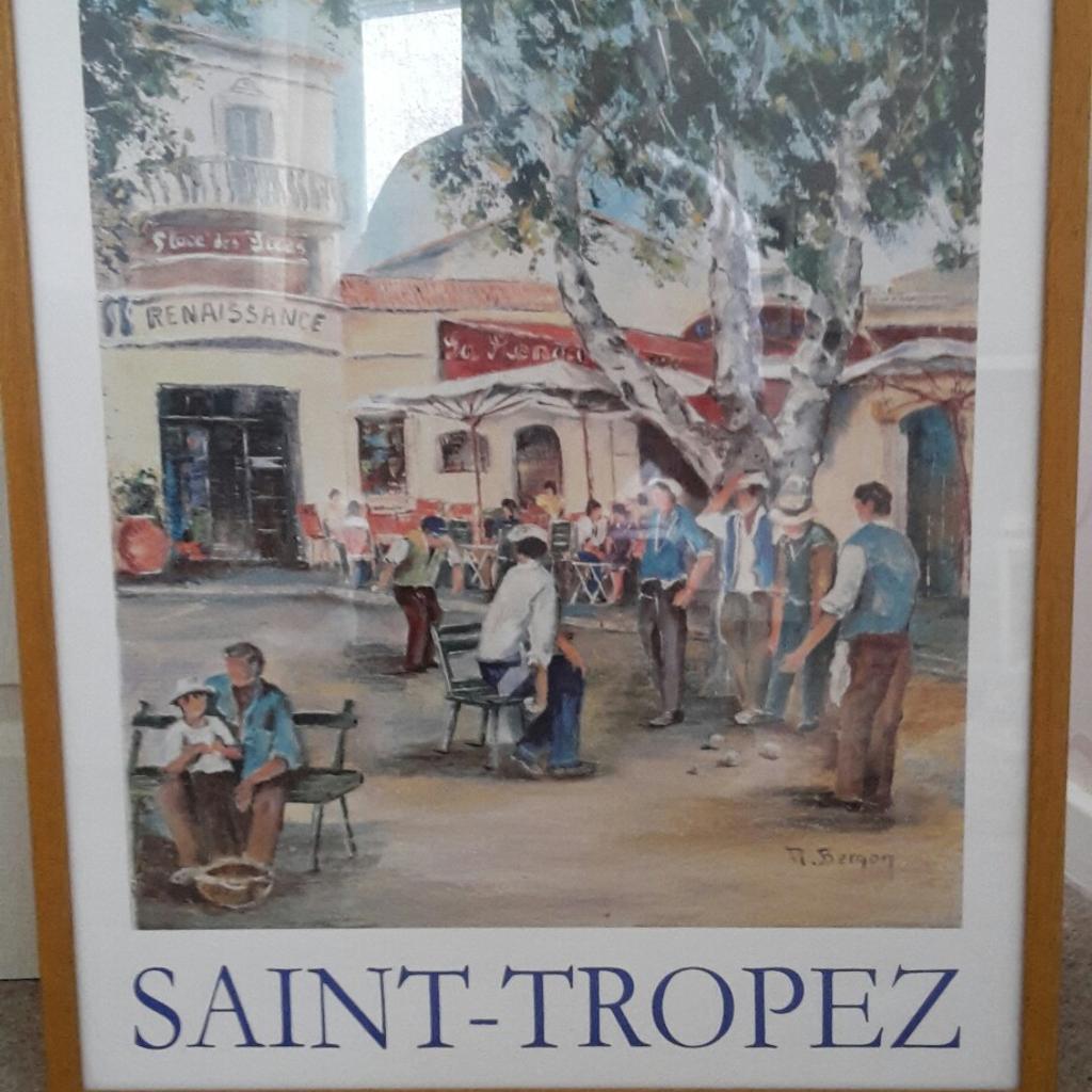 PRINT OF SAINT-TROPEZ. MOUNTED IN A WOODEN FRAME MEASURING 21" ACROSS AND 29" IN LENGTH. PRINT WAS PURCHASED IN THE SOUTH OF FRANCE. £5. POSSIBLE LOCAL DELIVERY.