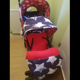 Immaculate condition no tear no rips. Good for newborn and toddler. Back seat fully reclines and front seat reclines partially. Open to sensible offer.