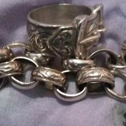 Large belcher style bracelet and double buckle ring, combined weight of 3 ounces, lovely engraving on both £100 o.n.o
