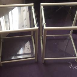 Bedside tables with glass inserts could be used as coffee tables etc. Just needs cleaning up. £10 the pair
