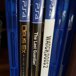 ich biete hier folgende Playstation 4 Spiele zum Tausch/Verkauf an.

Last Guardian 25€
Watch Dogs 2 25€
Deus Ex Mankind Divided 30€

Preise sind VB.

Alle Spiele sind in Top Zustand.

Suche resident evil 7, knack, little big planet 3.