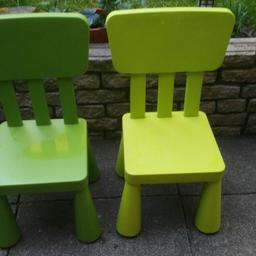 I'm selling used but in good condition set of green Ikea Mammut plastic chairs. Both chairs are green, one lighter other one darker colour. 
Can deliver within 10miles radius from Tunbridge Wells.