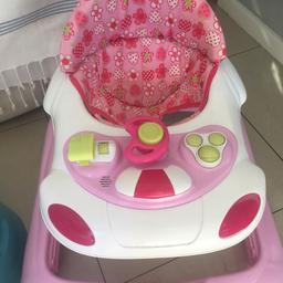 Pink baby walker 5pound.baby bumbo seat hardly used 9pound good condition only used a handful of times