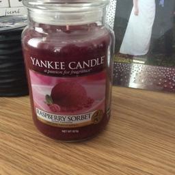 Large jar raspberry sorbet Yankee candle, smells lush, downsizing my collection.