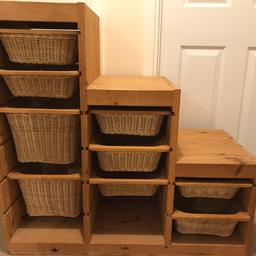 Wooden storage unit with wicker shelving. Perfect for toys, paper/pencils etc.
No longer needed.