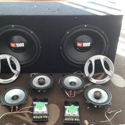 Here I have a full set of alpine type e door speakers which are 180watt 13cm mint condition 2x two way crossovers and 2x tweeters hardly used been stored as I bought them for mine but wrong size these would suit a older car that need updated sound also comes with a twin jbl 10inch 1000watts gt4 series sub woofer which again as little use I upgraded to a bigger sub so not needed would need a amp I do have one but may need it myself but will sell for a little extra I'm looking at around 60.00