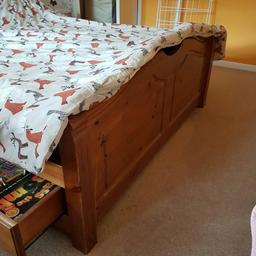 Good quality double bed for sale complete with 4 storage drawers and matress. Only having to get rid of it because we need the space.

Dimensions:
Length:  203 cms
Width 148cms
Height 108 cms

Already been dismantled and  is ready for collection immediately.

Any questions please ask.