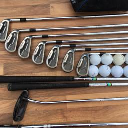 1 x northwestern pro plus10 460cc driver with cover
1 x progen full bore 2-3 titanium driver 
1 x northwestern pro plus10 putter
1 x full set mizuno t-zoos mx-15 irons 3-9
Plus sand and pitch wedge 
1 x Chicago golf sg2 3/4 24g
Also approximately 12 balls