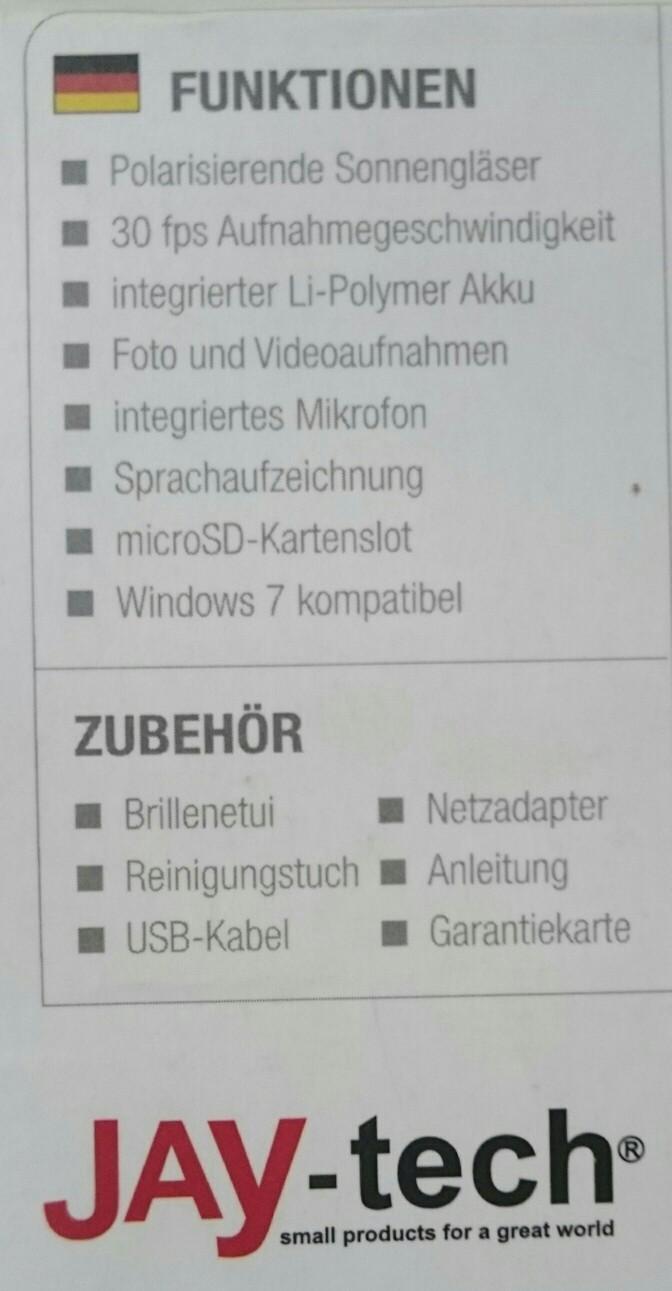 JAYtech DL1217 Sonnenbrille mit Camcorder in 42897 Remscheid for €15.