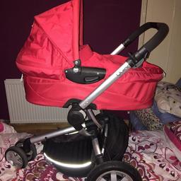 Red Quinny Buzz pushchair
 Very good condition includes carry cot and attachments, sleeping bag, nets (used condition) , rain cover, parasol (needs slight attention) also bag on frame lovely pushchair, one of strap covers missing but cheap to buy £95 Ono