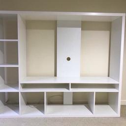 Ikea lappland tv stand in white for sale. Very good condition used for less than a year. Bottom shelf taken out for keeping dvd player as u isee in the pic. All screws and pegs with allen key available. Dismantled and ready to go. New ones sold for £125.
Suitable for 55 inch tv max
