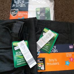 2 x boys grey school trousers and 1 x pack of boys t-shirts.  Brand new never worn.