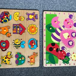 Two kids wooden picture puzzles from Early Learning Centre both of them loved but still in great condition. Wooden shapes with pegs, the butterfly is a bit more difficult than the lots of shapes one that's more beginner. Smoke and pet free home