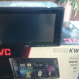 Brand new not been out of box more than twice this jvc stereo with ipod iPhone apps connection touch screen rear view camera cd dvd player won't fit in my car bought as a gift cost 200 when new take 100