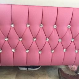 Lovely girls bed pink and cream leather with diamond buttons selling due to changing decor in daughters bedroom just bed no mattress cheap at £70.00