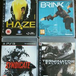 4 x ps3 games.  Haze, Brink, Syndicate and Terminator Salvation.   £4 each or £12 for all 4.  Collection only.