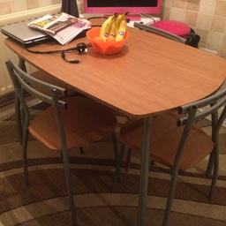 Pine table and chairs for sale, used but good condition few scuffs on side of table pls see photo. Ideal for first time small family. Sold as seen. Collection Sheepridge. £20