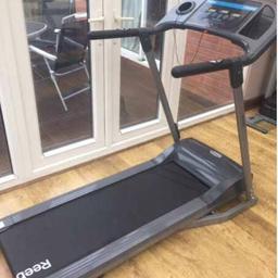 Reebok motorised folding treadmill.

Console indicates total calories burnt, tells about the speed, distance travelled and the time. Also calculates the pulse with hand grips sensor.

Used a handful of times, very good condition.

Priced for quick sale.