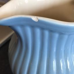 Cath Kidston rare collectible blue ribbed jug, good used condition, there is a small chip on the rim & it has had a chip repaired to the base, both are on the same side so can't be seen facing the other way.

⭐️COLLECTION ONLY⭐️