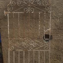 old wrought iron gate  37 in x 82 in 
needs a wire brush and paint up but in good nick with hinges