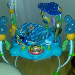 Features 13 toys, lights, melodies, rattling beads and finding nemo characters. High seat back with machine washable pad. Suitable from 6months when baby can sit unaided. Seat turns 360degrees. Excellent condition has hardly been used!