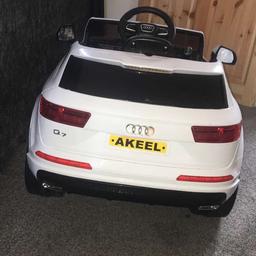 Audi Q7 in good condition never been outside! Parental control or the child can do it there self has USB plays music also has front lights and other things! Comes with charger and remote and the number plate is easy to remove there only stickers wellcome to test and view it £70