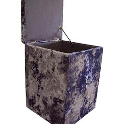 Dark grey crushed velvet
Like brand new
Can be used as an under dressing table storage stool
Height 60 cm
Width and depth 41 cm

Paid £60 new and it’s just not been used!
It’s really good quality really sturdy and lined on the inside