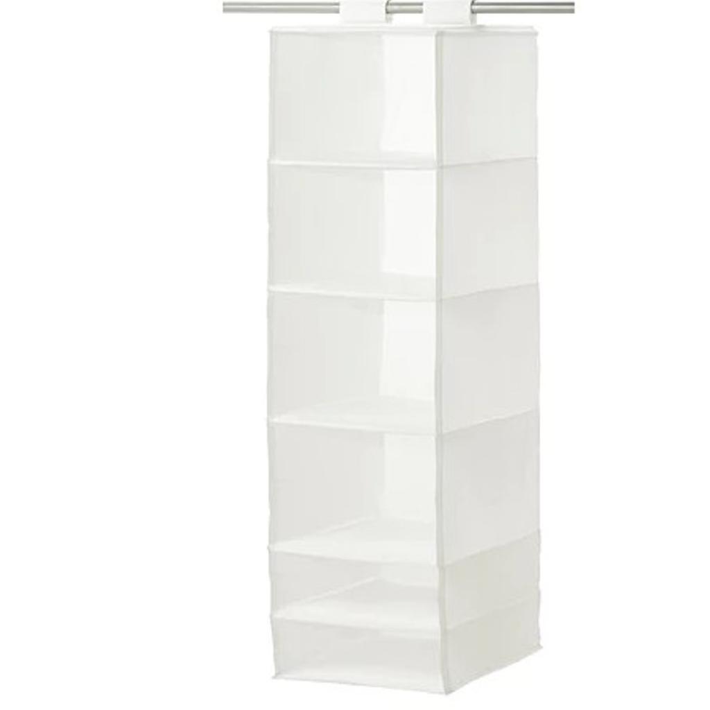 Cupboard storage with 6 compartments. The hook and loop fastener makes it easy to hang up and move. I have 1 in black and 1 in white. Each for £7 or both for £12.