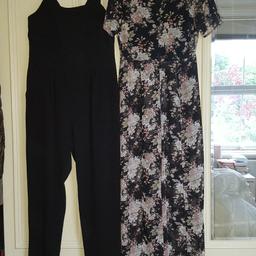 Selling these 2 beautiful and flattering jumpsuits. Elegant and comfy. Dorothy Perkins black one and Atmosphere with flowers only worn once for Christmas. Both in very good condition. Black one originally came with a belt but can be replaced for any other belt. Both £15  but can sell seperately as well. Will post if buyer covers postage. Thanks!