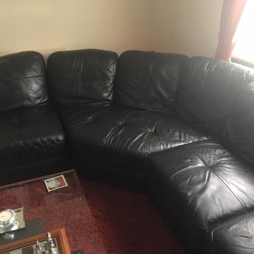 Real leather black corner sofa in CH4 Saltney for £350.00 for sale Shpock