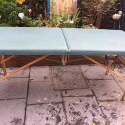 A solid wide quality massage table by Virgo. Green wipeable fabric. Wooden legs height adjustable. Fully portable. 28 inches wide and 6 ft long . Suitable for bigger clients .
Slight massage oil mark. Please see photos .
Cost £350 when new.
