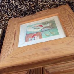 Nice kitchen themed pine framed picture in great condition size 15 x 16 inches