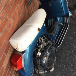 Selling this old vintage looking scooter, been stood years and has low milage 3792, no exhaust, no I.d no key or logbook. Previous owner bought from a Police auction so I’m guessing it’s parts only.
Solid frame, disc brake, good engine however clutch cable seized but gears work. No battery so haven’t had it started but last owner did.
Resto for winter project or break for parts. £275be quick. Collection only, may deliver if paid for 1st, looks better in photo, remember been stood years.
