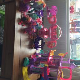 Lot of my little pony stuff good condition don’t get played with anymore 15 or so ponies plus 2big musical talking ones a musical stand a my little pony treehouse and castle