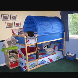 Here i have for sale an ikea bed without matress can have as single or bunk comes complete with blue starlight tent no marks or damage standard single matress fits fine.still for sale in ikea for 130 thats just the bed frame without tent.